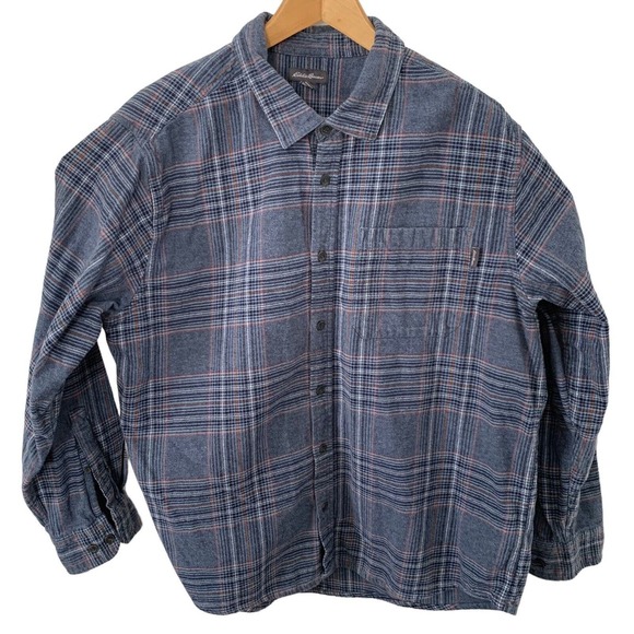 Eddie Bauer Shirt Mens Sz XXL Blue Plaid Flannel Woven Long Sleeve Button Up - Picture 6 of 6